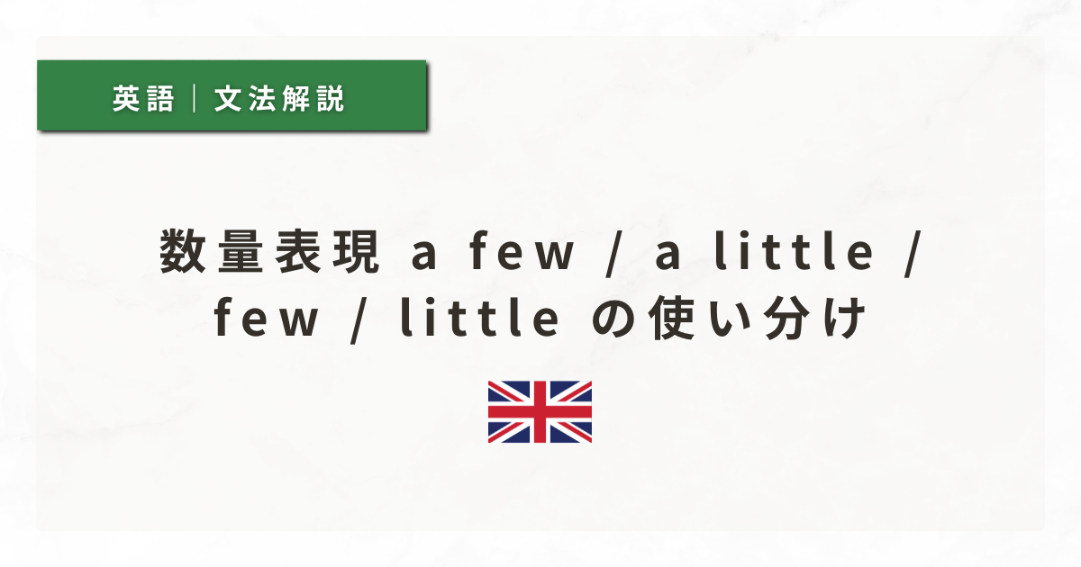 【英文法#31】数量表現 a few / a little / few / little の使い分け